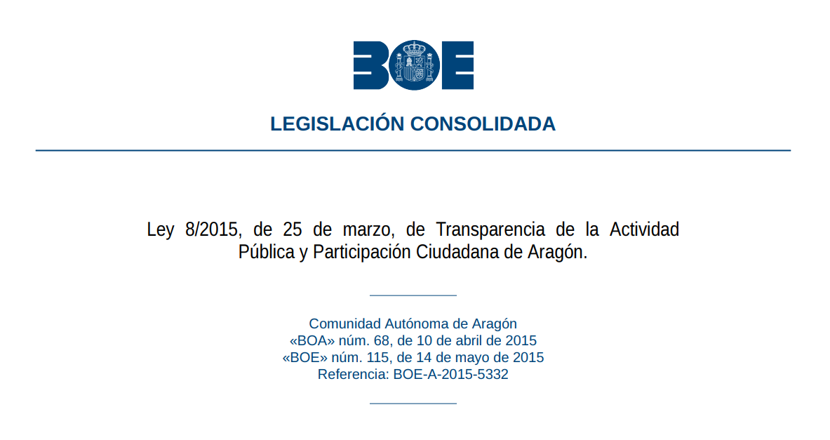 Test de la Ley 8/2015, de 25 de marzo, de Transparencia de la Actividad Pública y Participación Ciudadana de Aragón